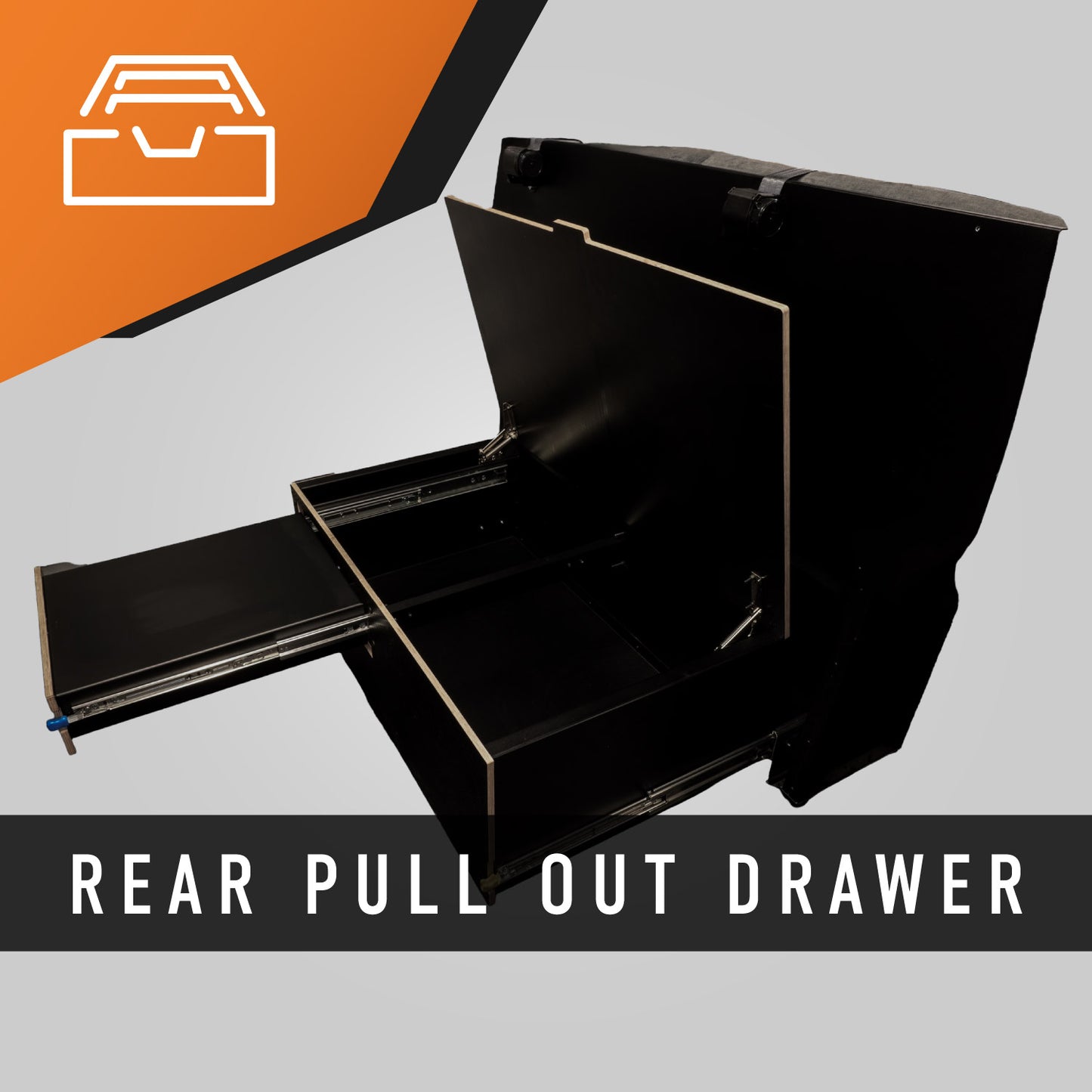 Rear Pull-Out Drawer Storage System